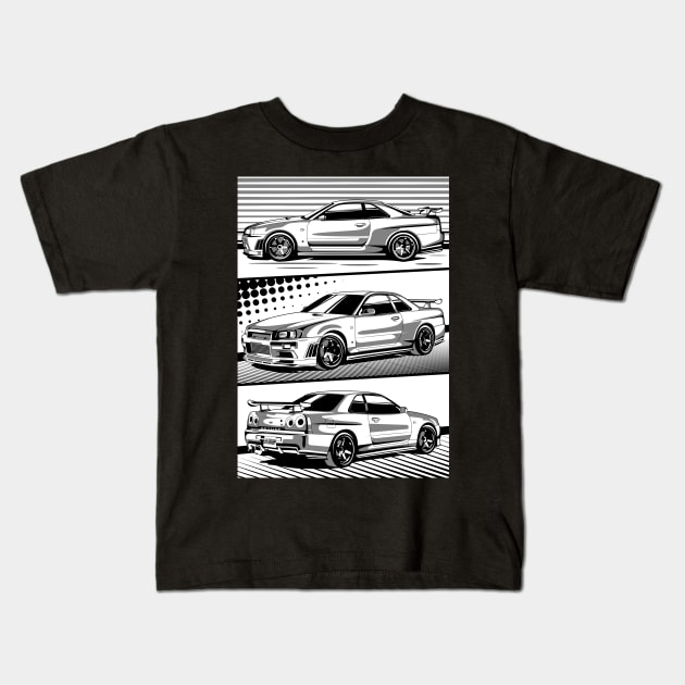 Nissan Skyline R34 Sukairain Kids T-Shirt by JDM Boyz